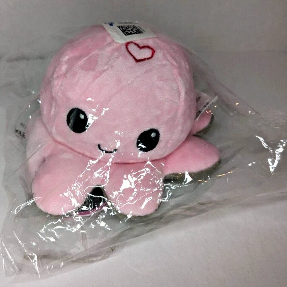 Teeturtle Reversible Octopus Plushie Angry & Happy New w/ Tag, pink and gray